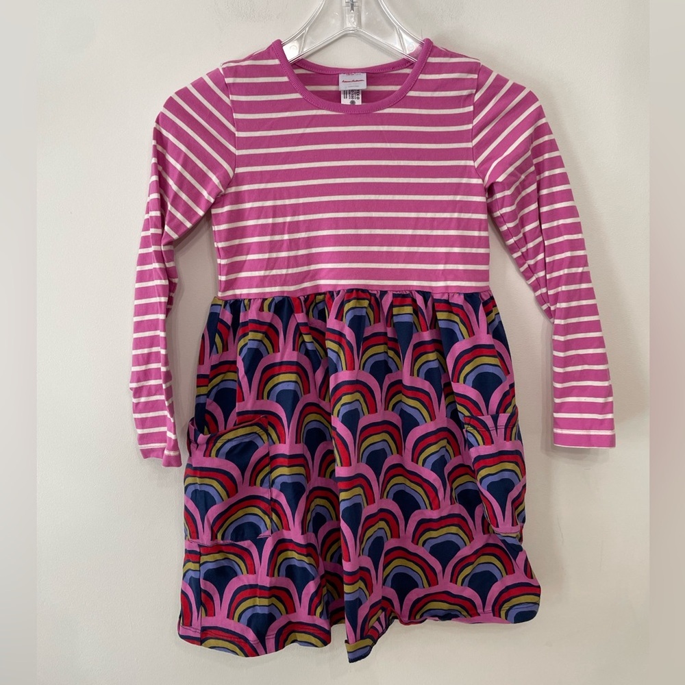Hanna Andersson Mixie Playdress Long Sleeve Pockets Rainbow Dress Girls US 8